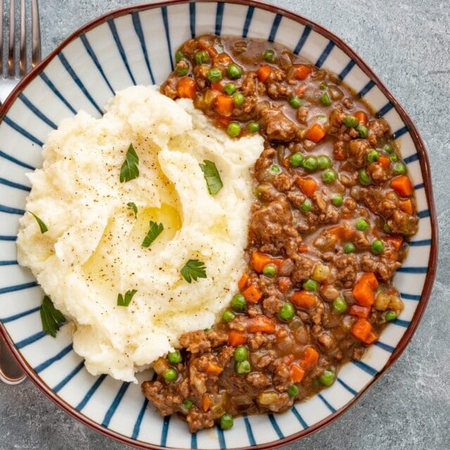 Mince and tatties on a plate.