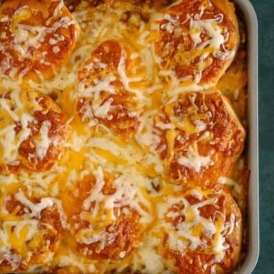 tex mex beef and biscuits baked with biscuits and cheese topping
