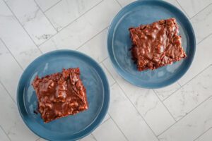 Slices of Texas sheet cake.