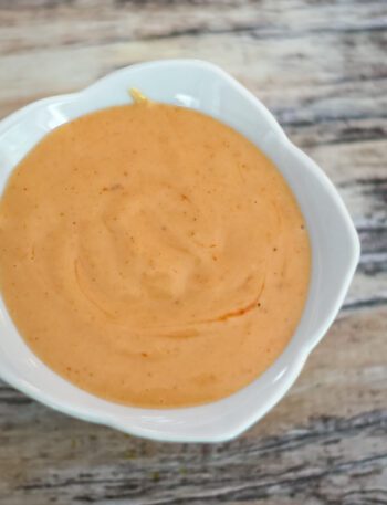 tomato mayo dip in a small bowl