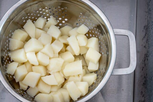 potatoes in a colander.