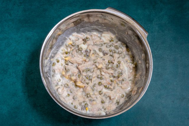 tuna casserole preparation in bowl