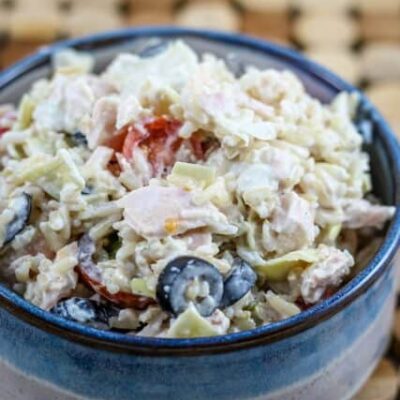 tuna and rice salad in a bowl