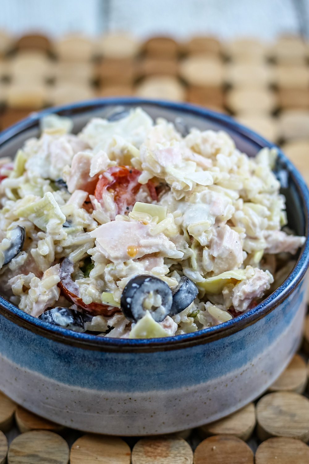 tuna and rice salad in a bowl