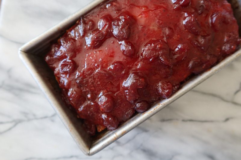 Cranberry glaze on the meatloaf