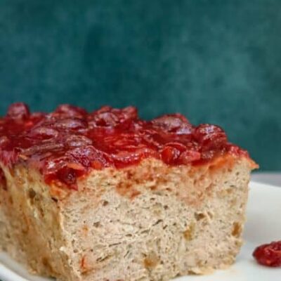 turkey meatloaf sliced, on a plate