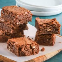 Ultimate fudgy brownies are sliced and ready to eat and enjoy.