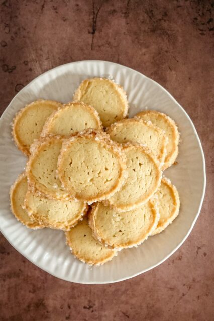 vanilla sablé cookies on a plate