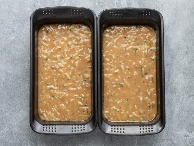 zucchini bread batter in loaf pans